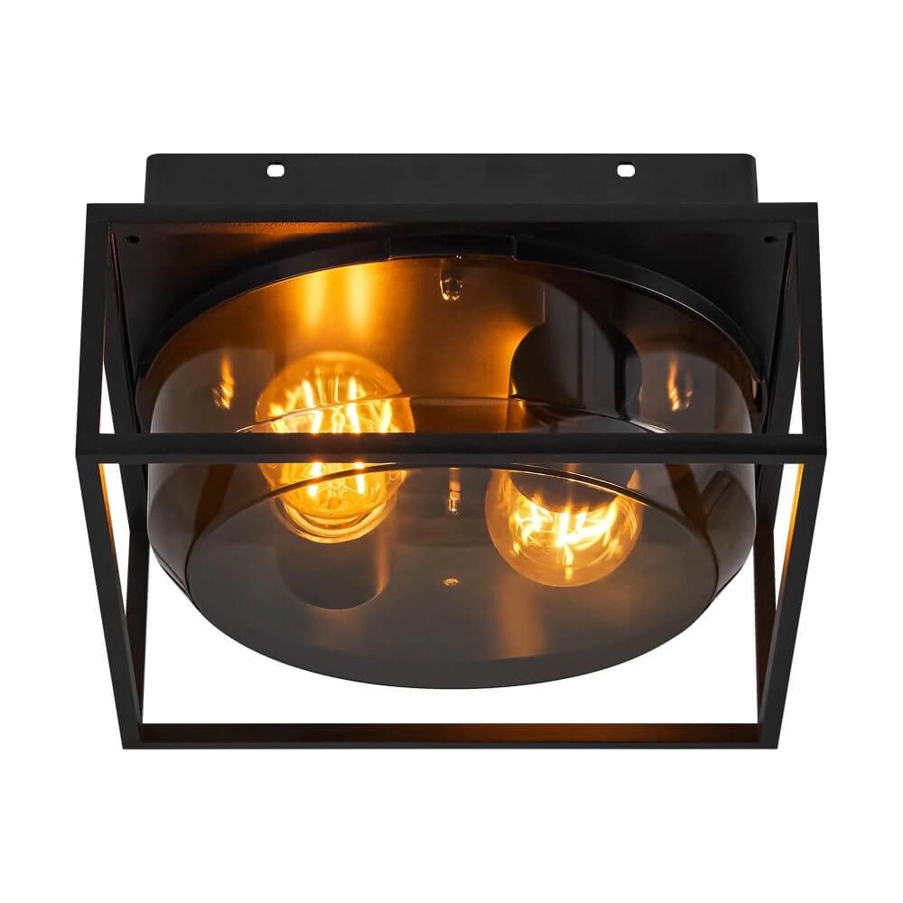 Zwarte plafondlamp IP44 Griffin met smoke venster Nordlux 5704924010767