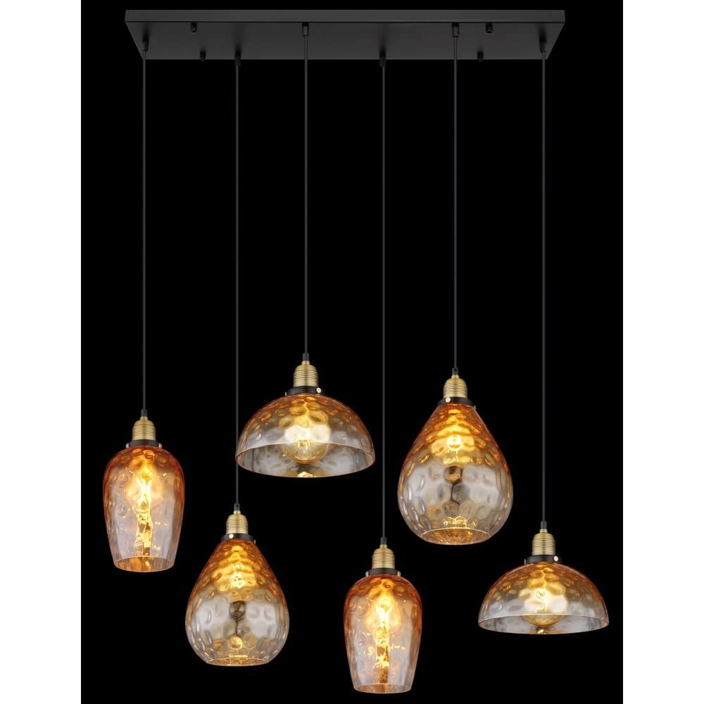 6-lichts hanglamp Salvy amber glas honinggraat Globo 9007371445608