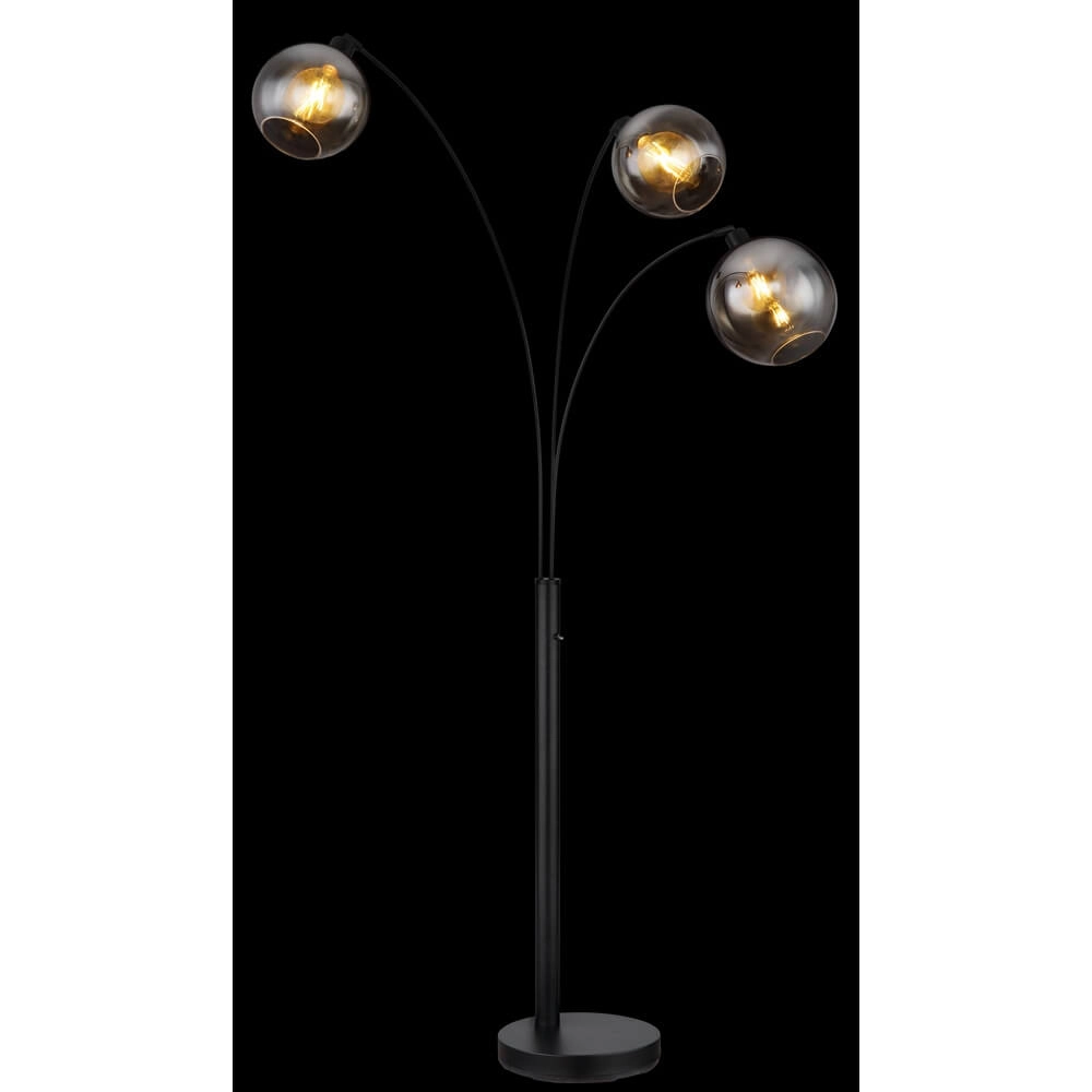 Zwarte vloerlamp Newcastle bol smoke glas 3-lichts Globo 9007371449798
