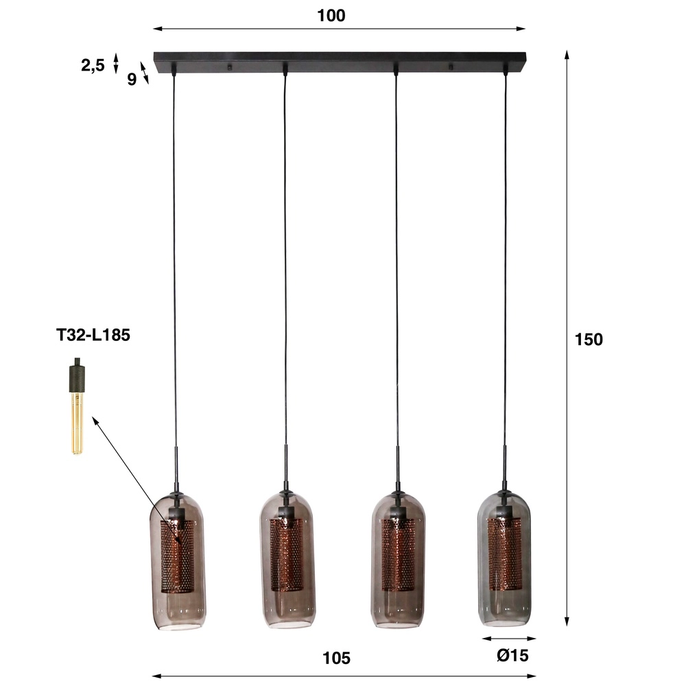 4L hanglamp Smoke E27 - zwart met roodkoper Lyora 8716803512139