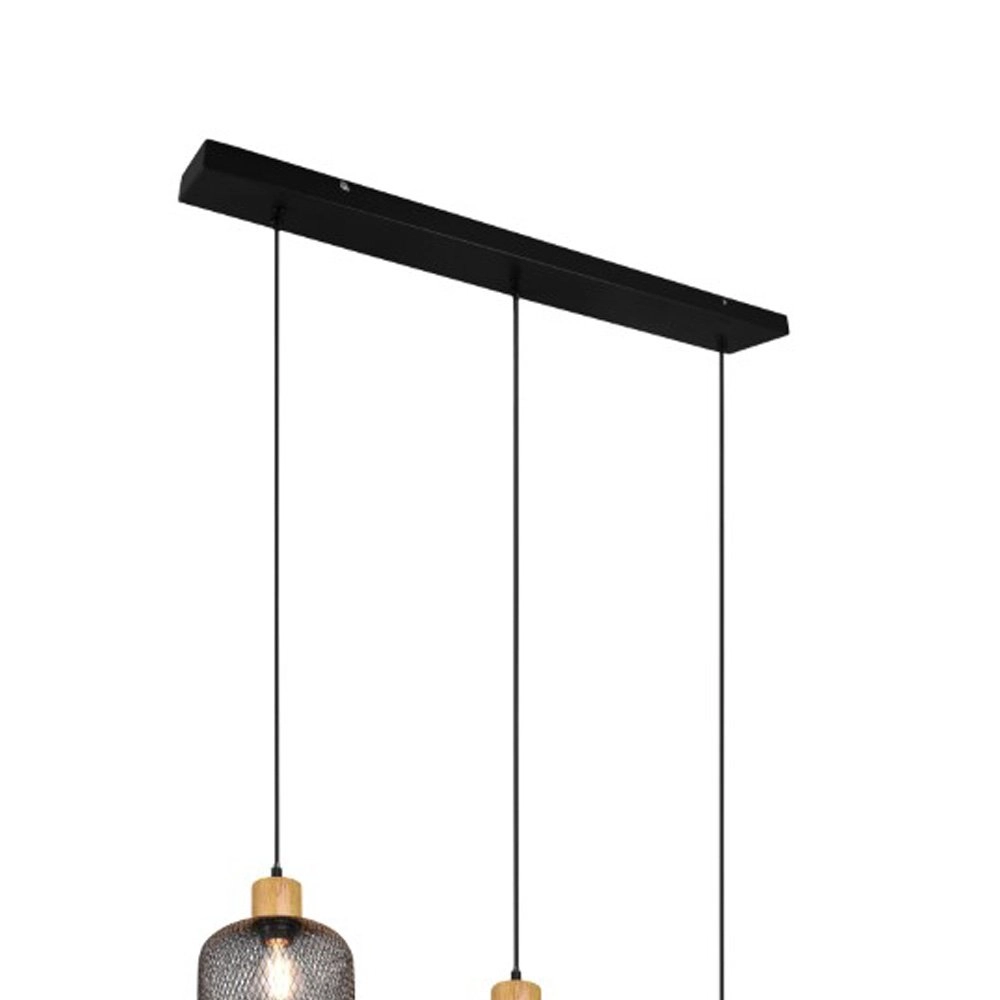 Landelijke hanglamp Calimero 3-lichts zwart met hout Trio 4017807489507