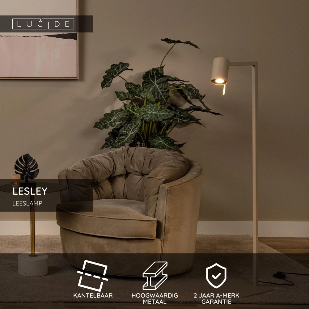 Moderne leeslamp Lesley zand bruin Lucide 5411212032096