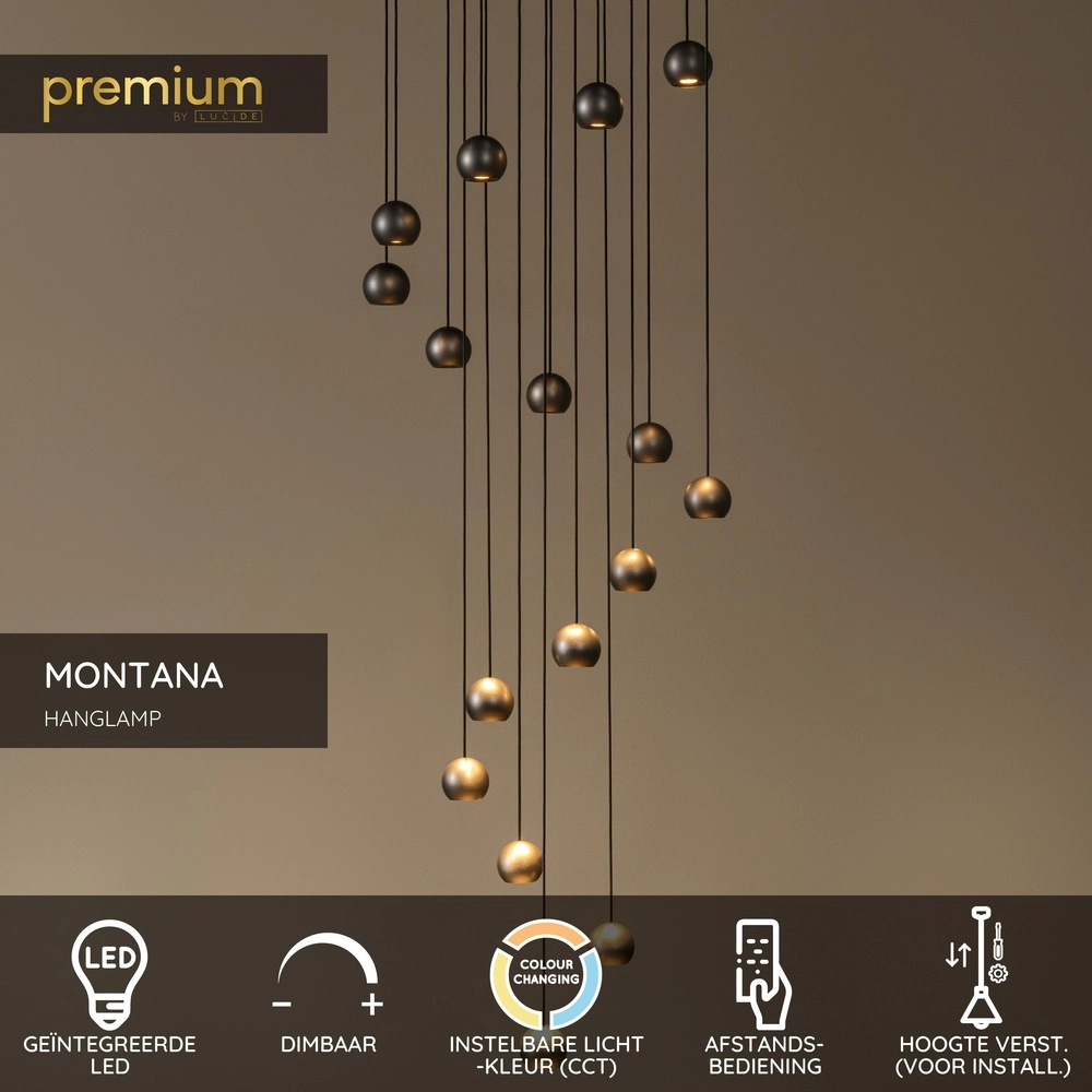 Design vide hanglamp Montana 16-lichts koffie bruin Premium by Lucide 5411212680174