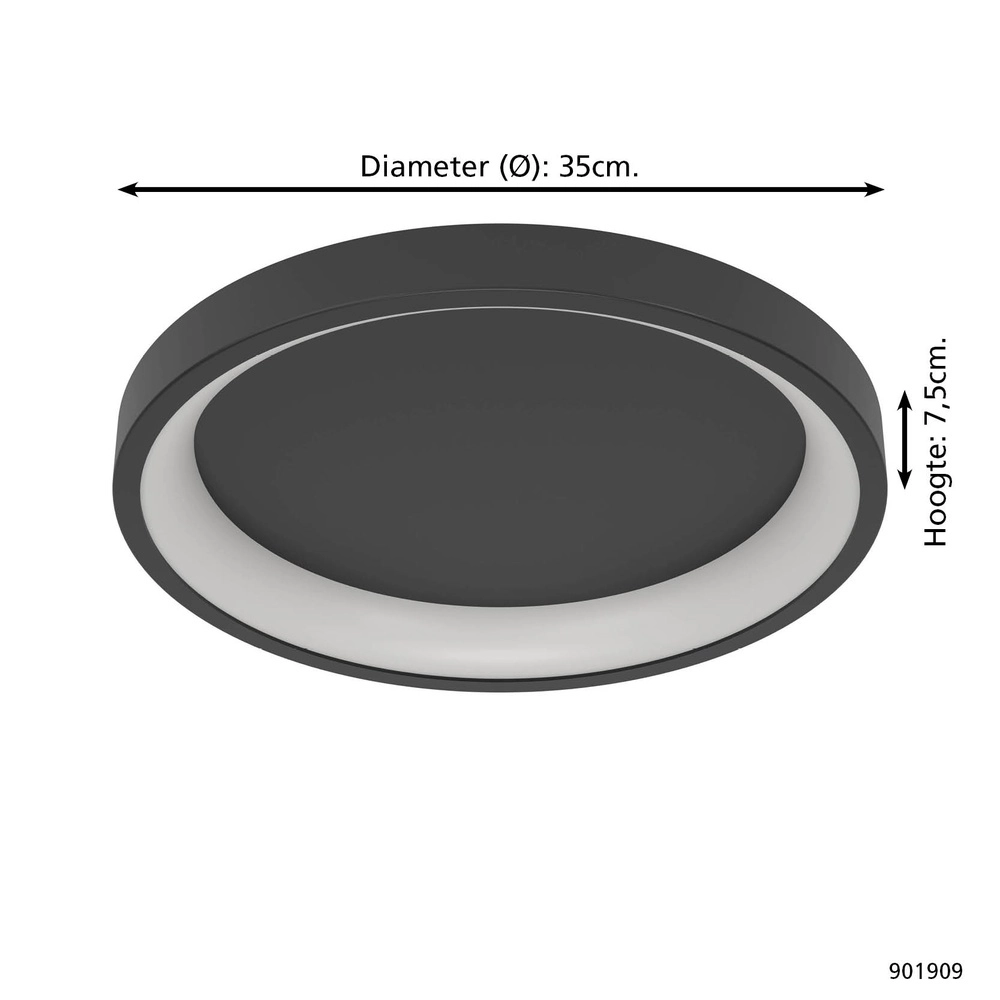 Ronde plafondlamp Loretello-Z smart zwart Eglo 9008606358243