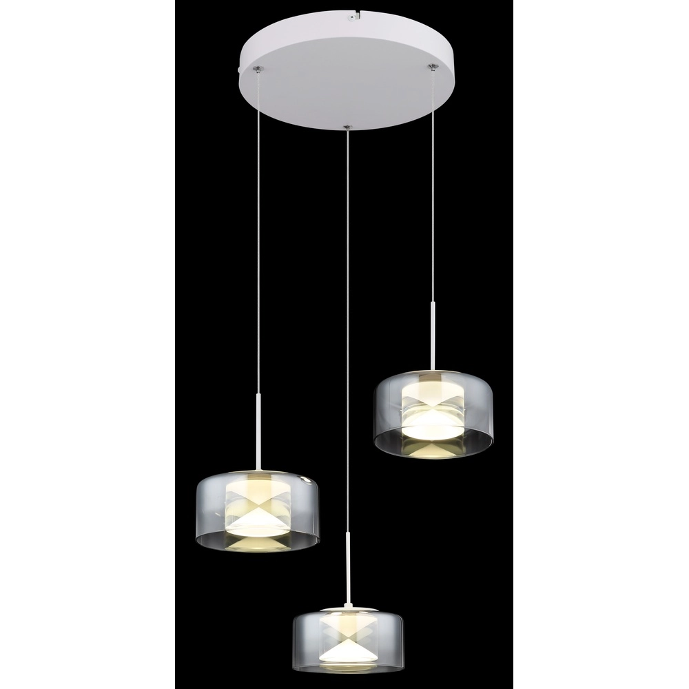 Design hanglamp Belinda 3-lichts wit met smoke glas Globo 9007371578368