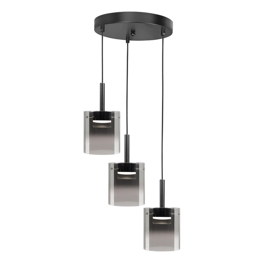 3-lichts hanglamp Salerno zwart met smoke glas