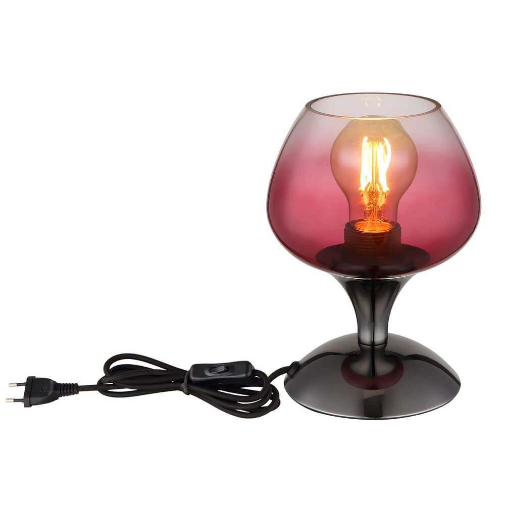 Gunmetal tafellamp Maxy met rood glas Ø 15cm Globo 9007371471935