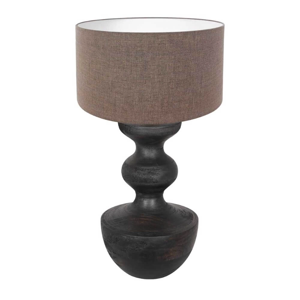 Landelijke schemerlamp Lyons S met taupe linnen kap Landelijke schemerlamp Lyons S met taupe linnen kap