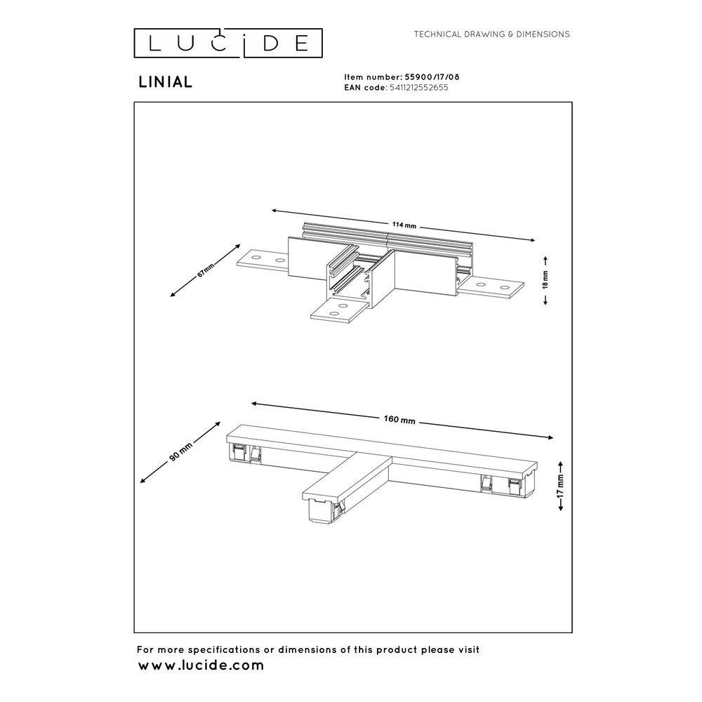 T-connector 1-fase Linial mat zwart chroom Premium by Lucide 5411212552655
