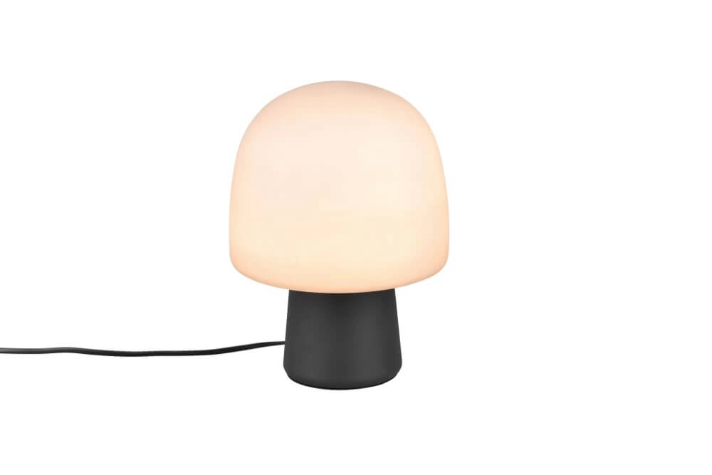 Paddenstoel tafellamp Steen zwart met taupe glas Paddenstoel tafellamp Steen zwart met taupe glas