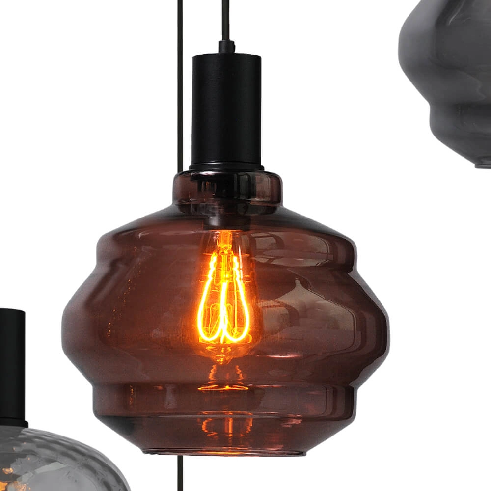 5-lichts vide hanglamp - zwart - Porto met verschillende glazen Masterlight 8718121271248