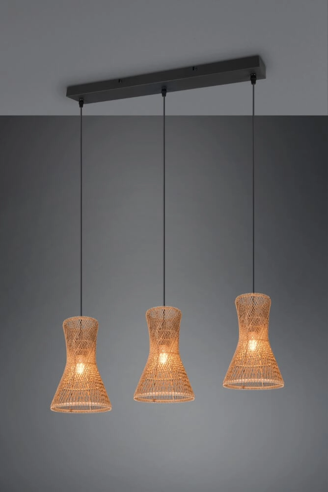 3-lichts hanglamp Bijou zwart met rotan Trio 4017807637298