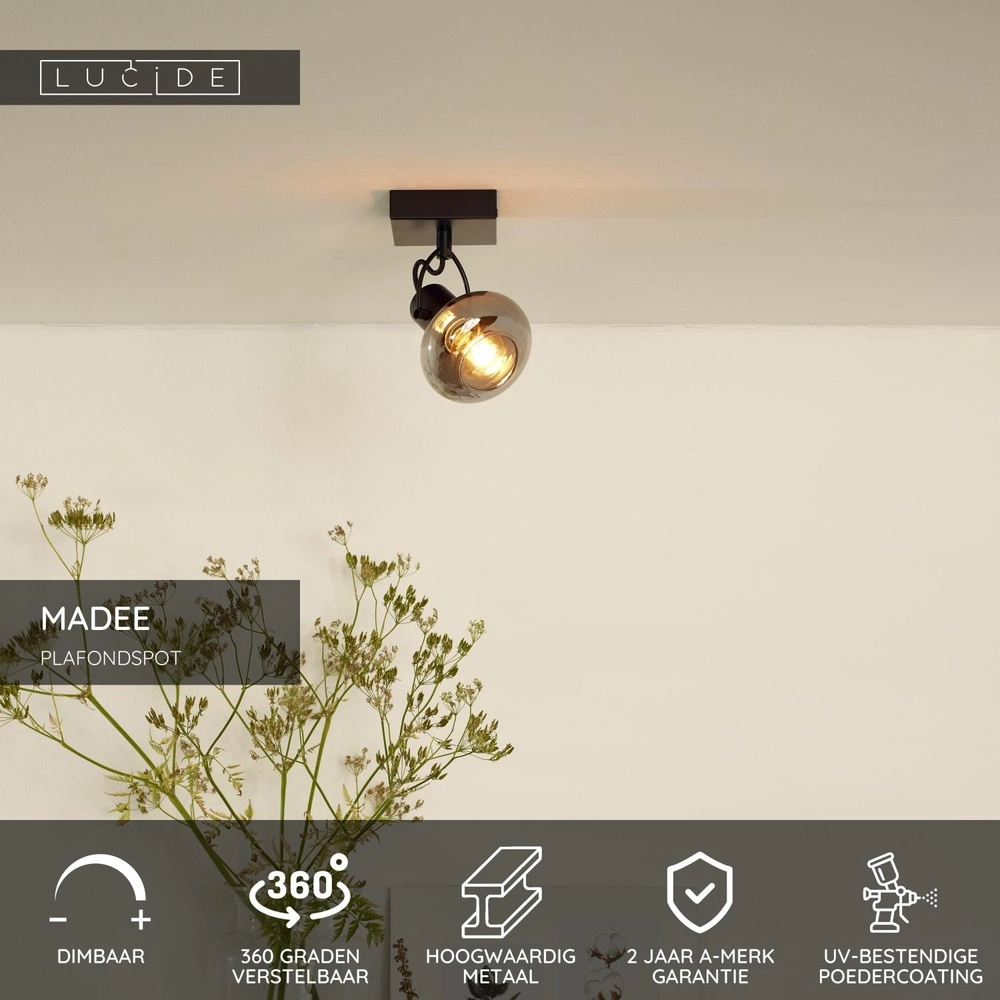 Plafondlamp Madee zwart Lucide 5411212176776