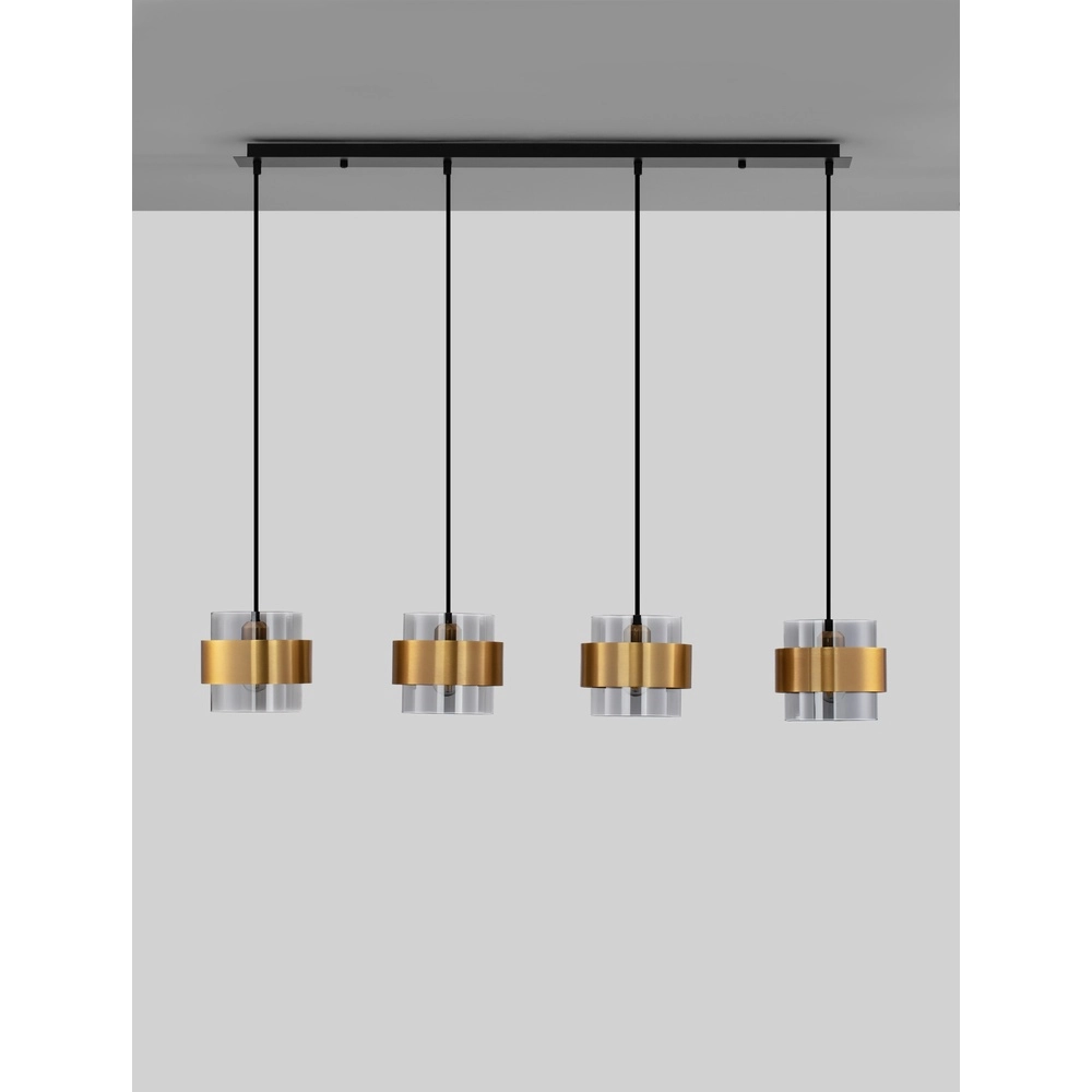 Hanglamp Sianna 4-lichts recht zwart en goud Lyora 5212017445421