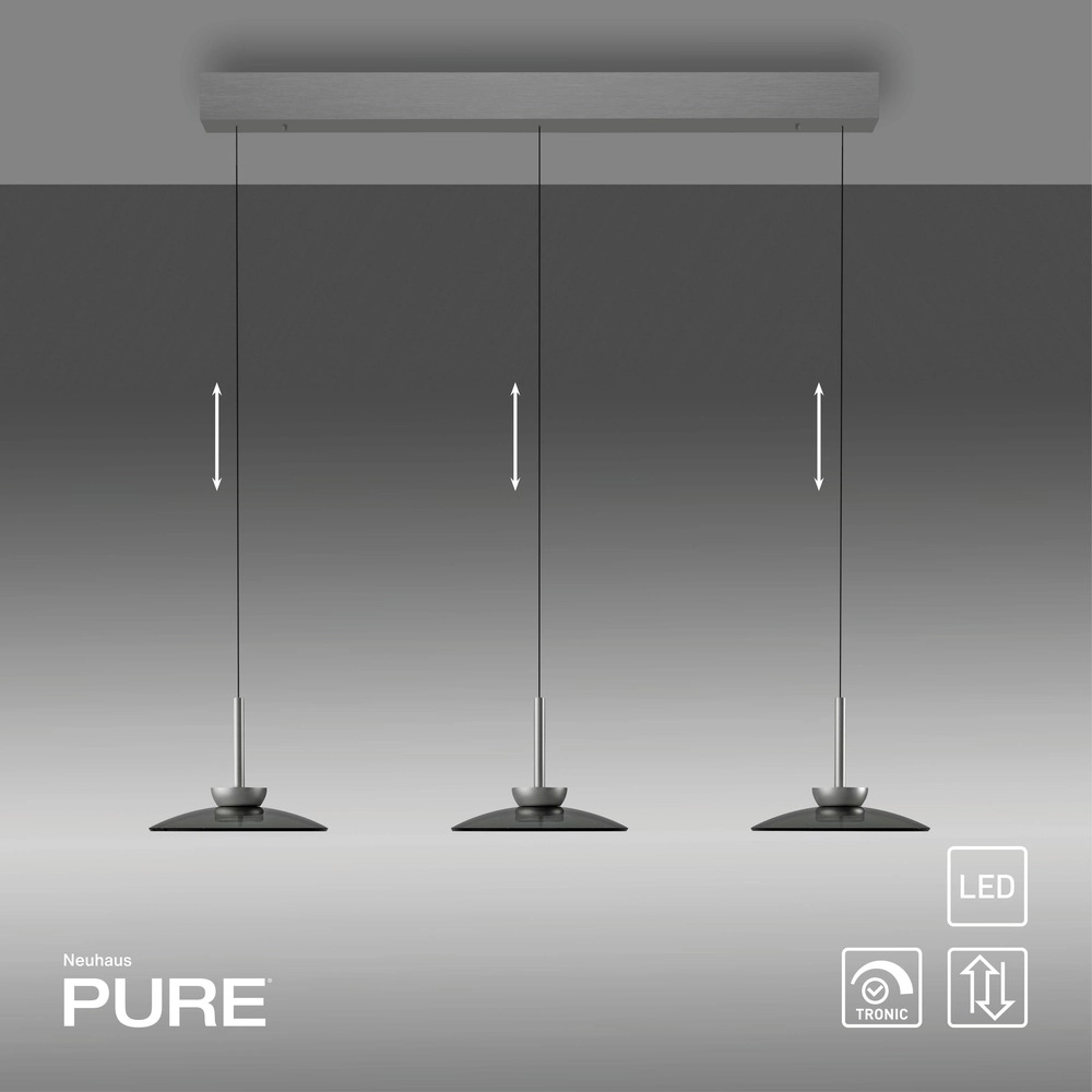 3L eettafel hanglamp Pure Moon platin met smoke glas Paul Neuhaus 4012248386309