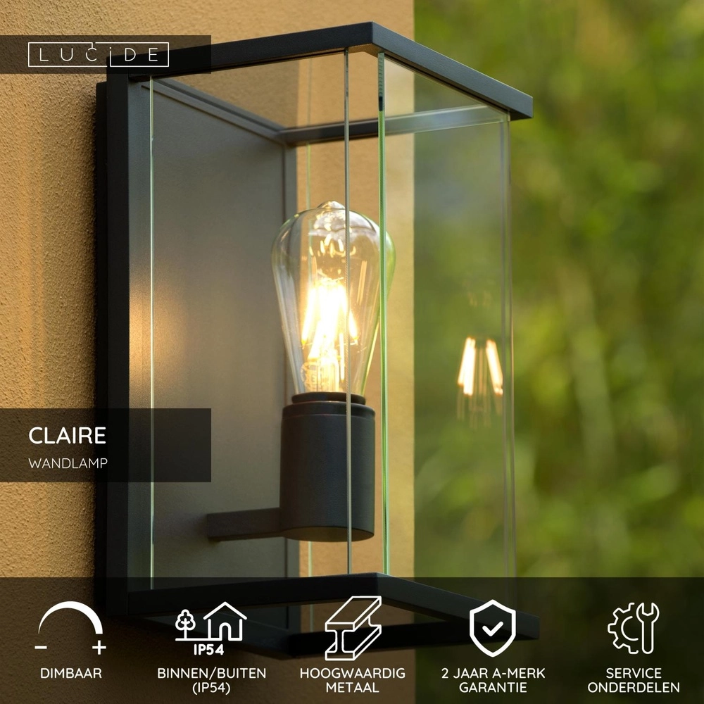 Strakke wandlamp Claire enkel antraciet Lucide 5411212271488