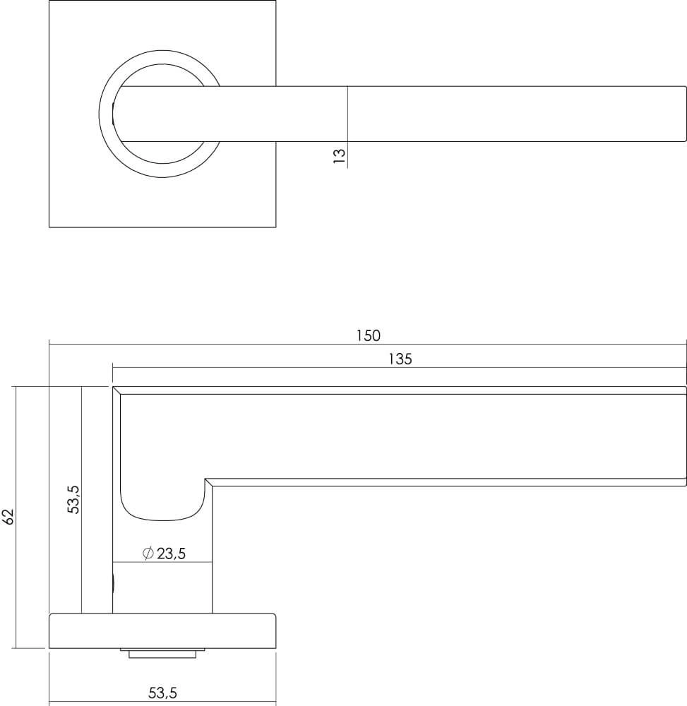 Platte deurklink Hoek 90 op rozet RVS Intersteel 8714186173732