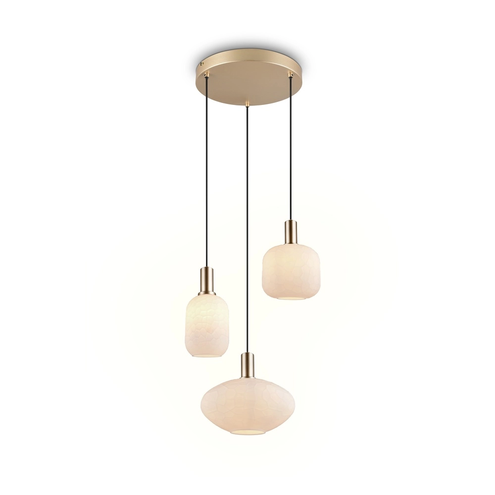 3-lichts hanglamp Emelie goud met wit glas