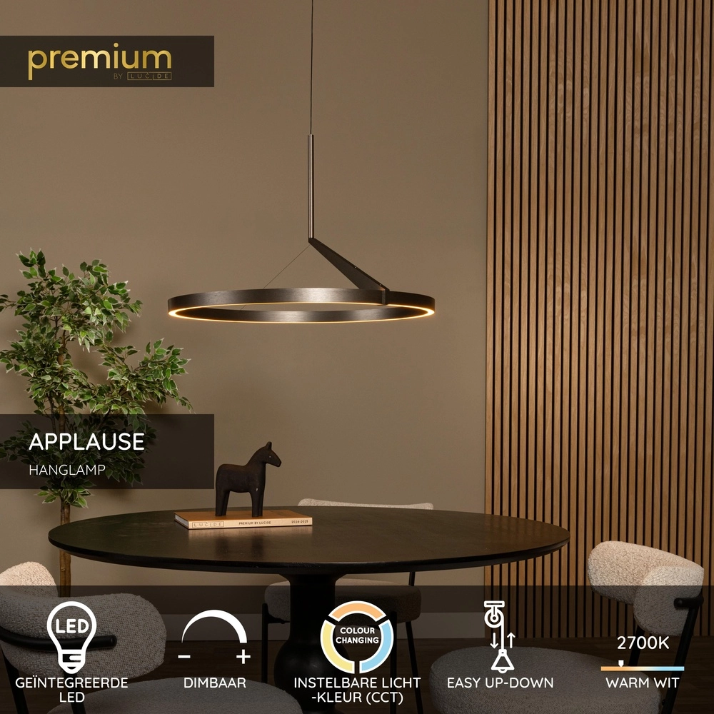 Strakke led hanglamp Applause Geborsteld metaal - Ø 60cm Premium by Lucide 5411212221827