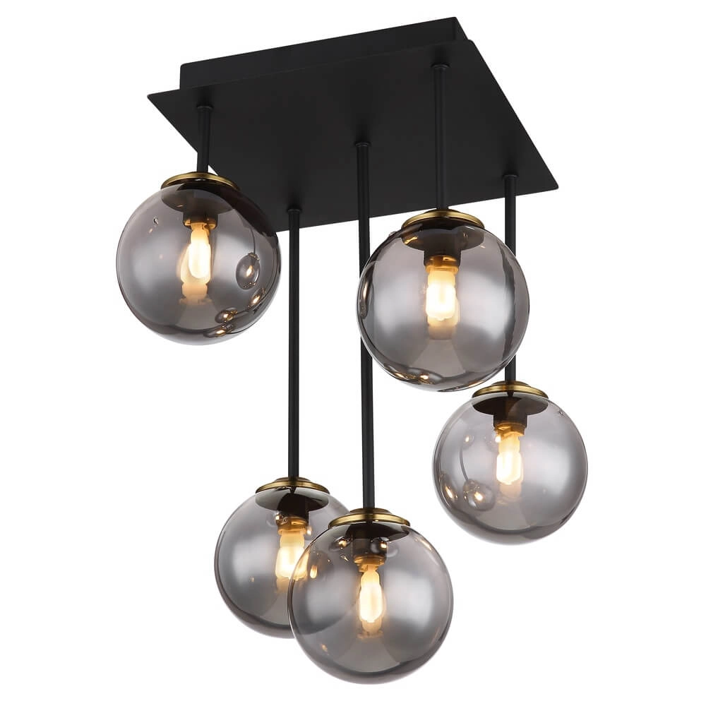 Zwarte plafondlamp Jorge bol smoke glas 5-lichts
