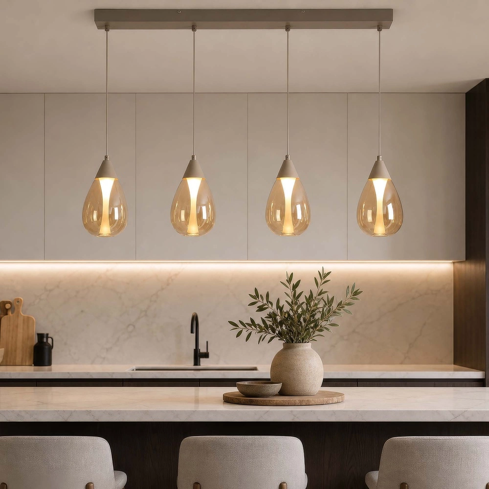 Design hanglamp Pear 4-lichts zand bruin Searchlight 5,05342E+12
