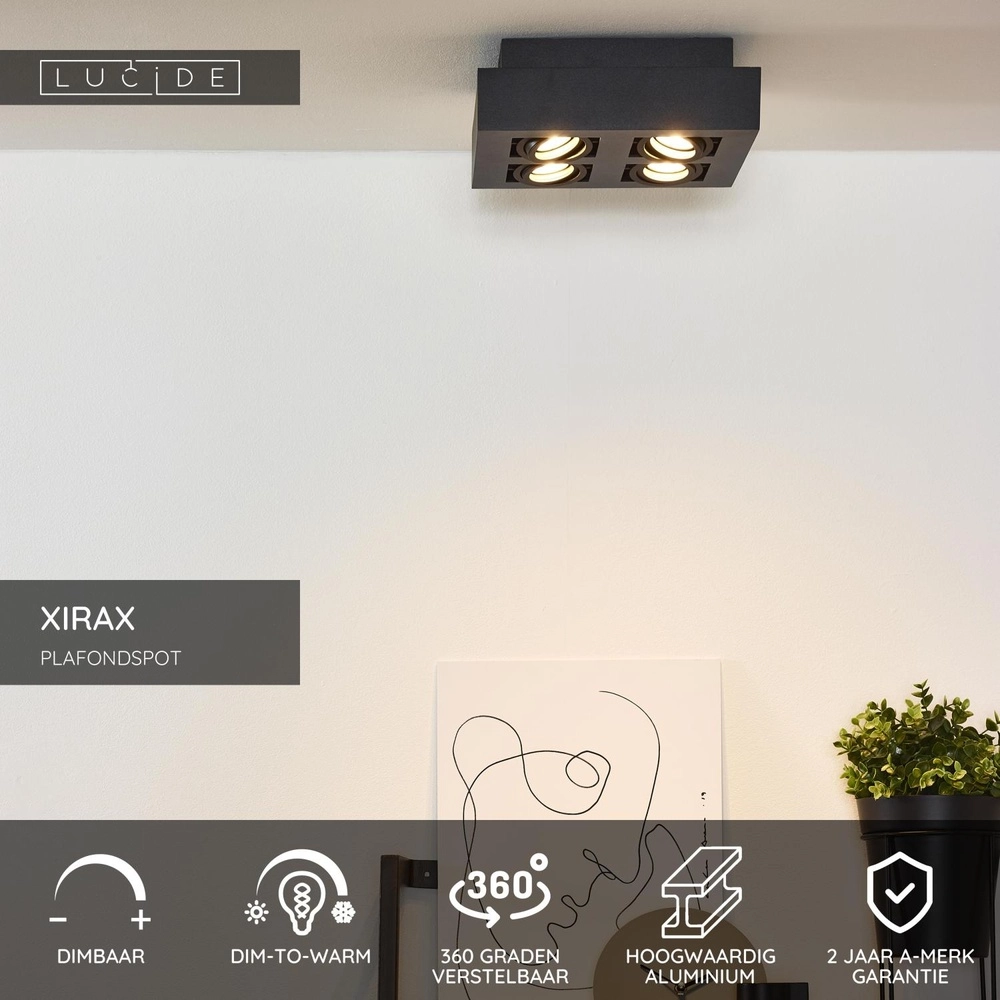 Plafondspot Xirax 4 x 5W zwart Lucide 5411212092342