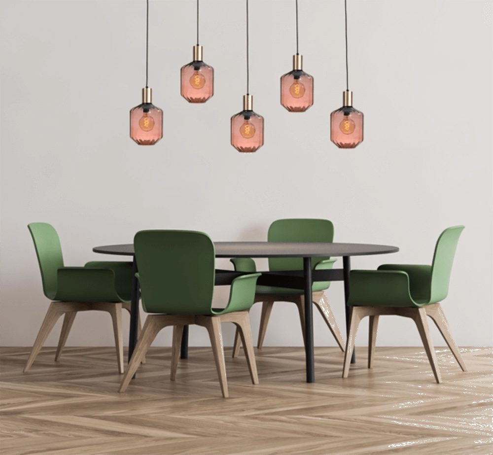 5-lichts hanglamp - goud - Porto met Jagger red glazen - Ø 24cm Masterlight 8718121270258