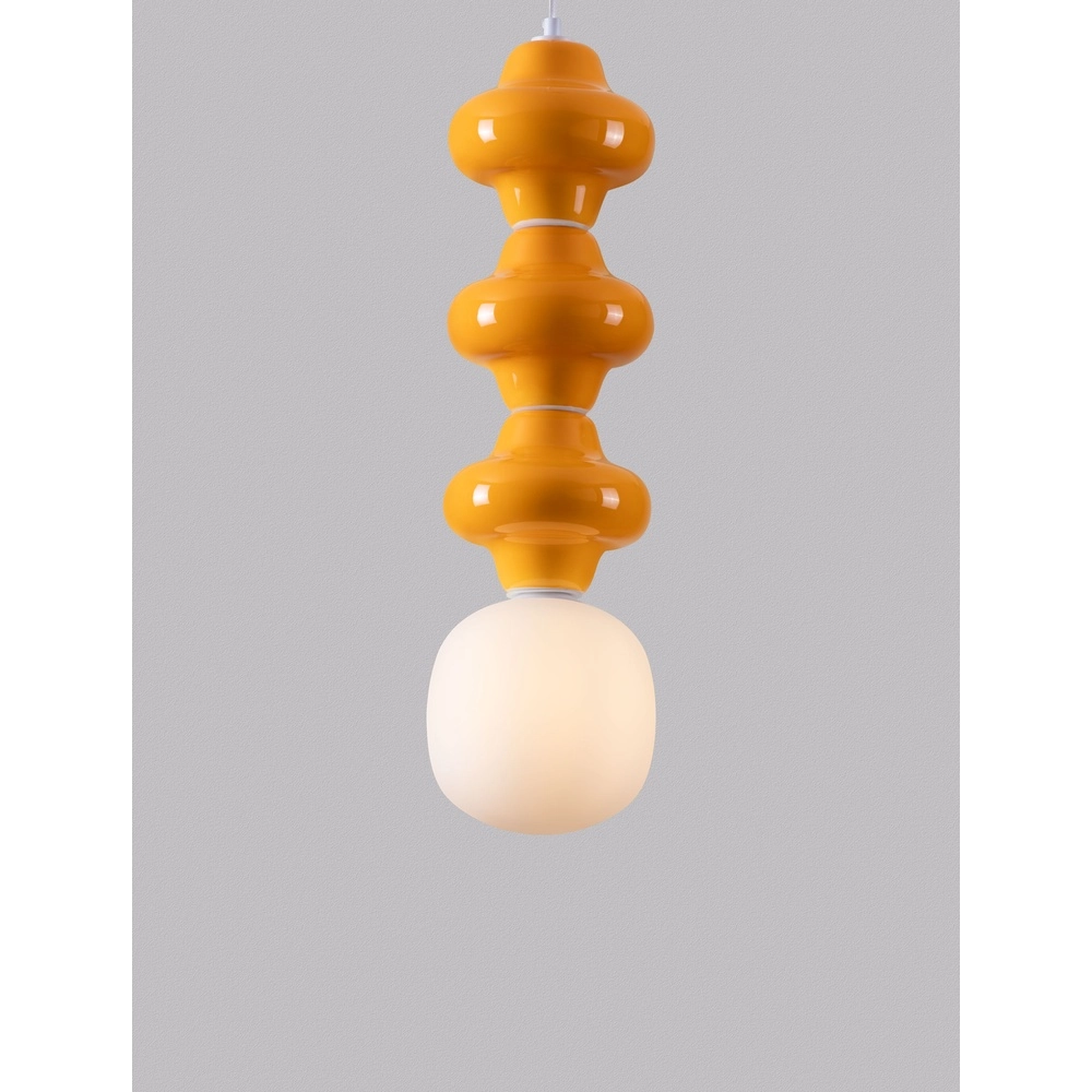 Hanglamp Clio L oranje keramiek met wit glas