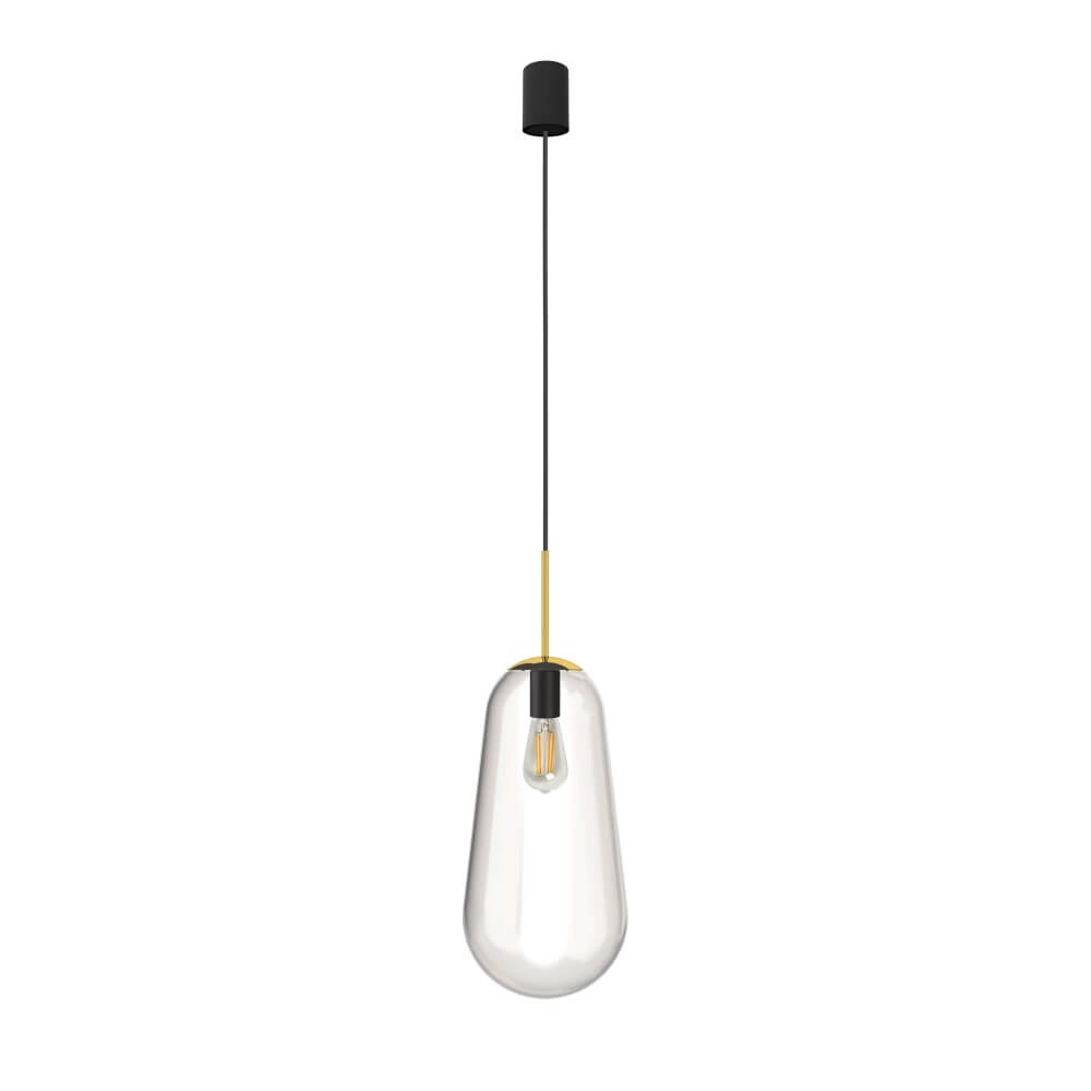 Glazen hanglamp Pear Long Ø 22cm goud met helder glas Lyora 5903139867191