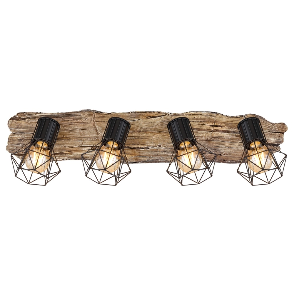 Plafondlamp Priska 4-lichts zwart met hout Globo 9007371430376