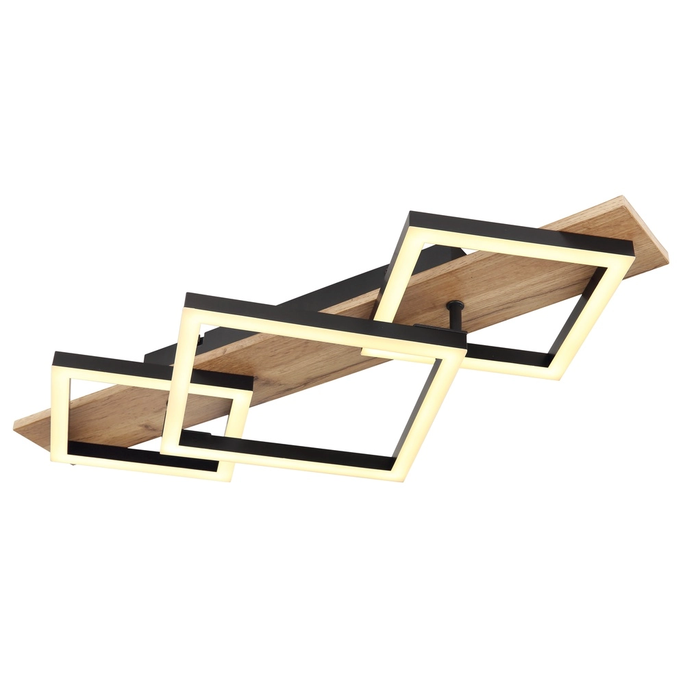 Plafondlamp Beatrix 61cm vierkantjes zwart met hout