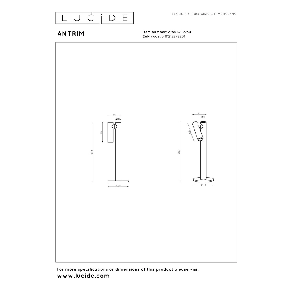 Oplaadbare tafellamp Antrim zwart IP54 Lucide 5411212272201