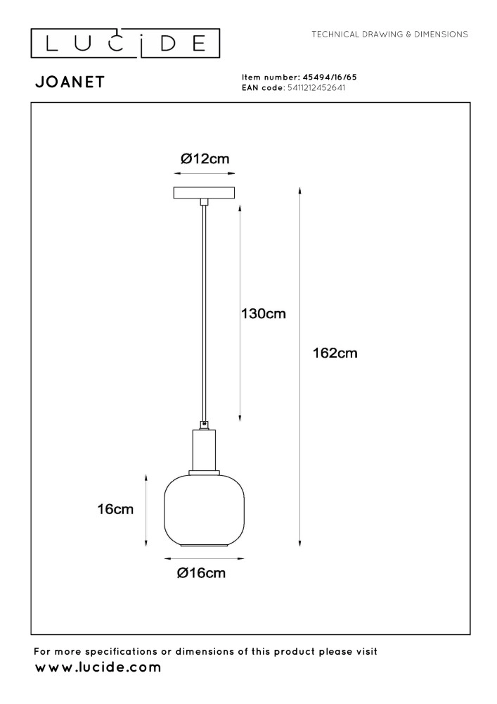 Hanglamp Joanet Ø 16cm goud met smoke glas Lucide 5411212452641