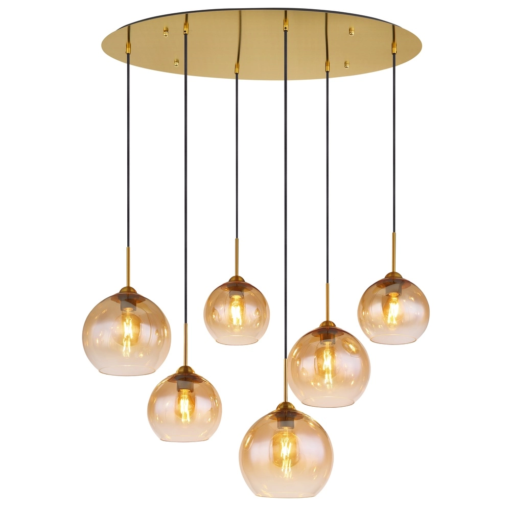 Gouden hanglamp Jamessa 6-lichts met amber glas Globo 9007371435692