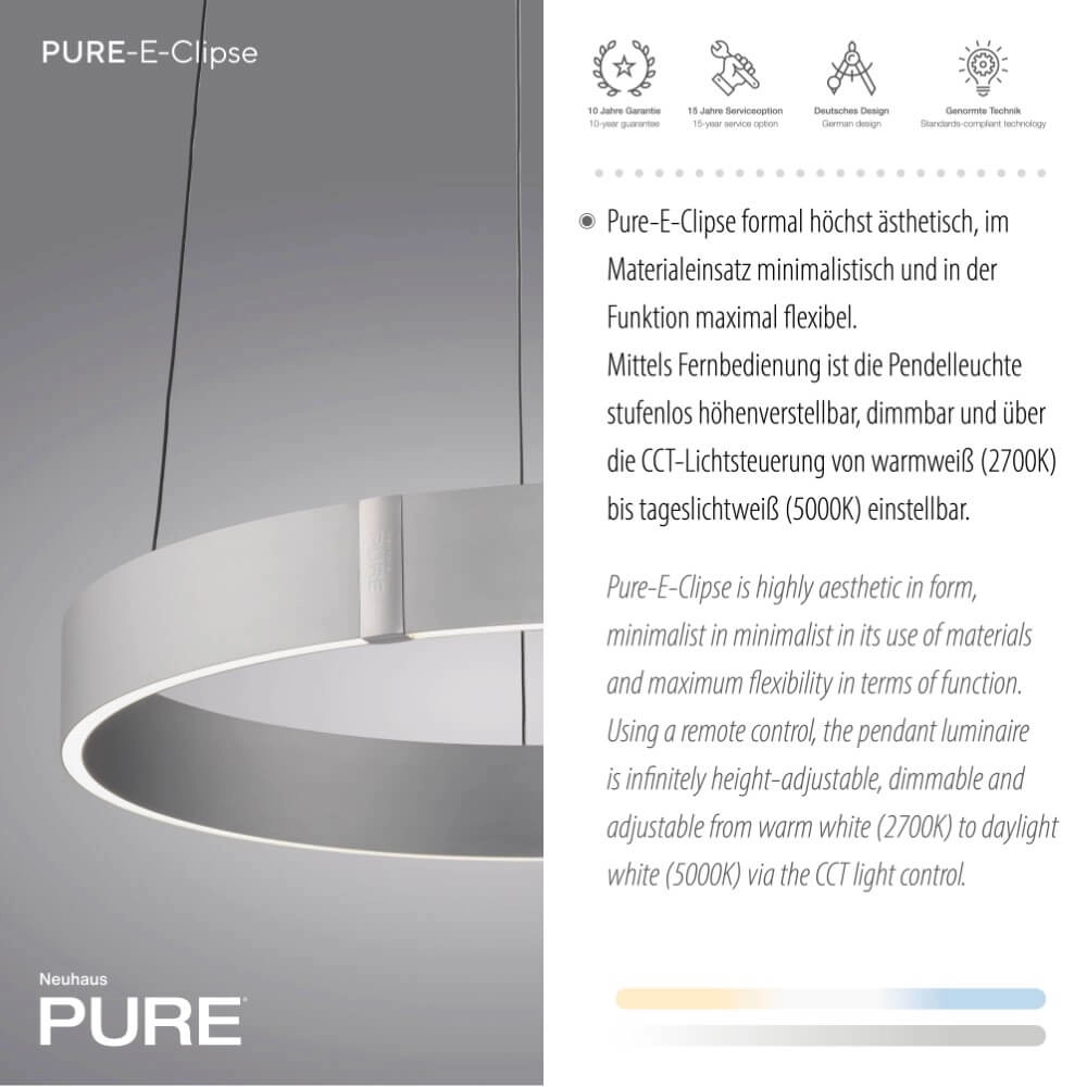 Ronde hanglamp Pure E-Clipse aluminium Ø 50cm Paul Neuhaus 4012248372333