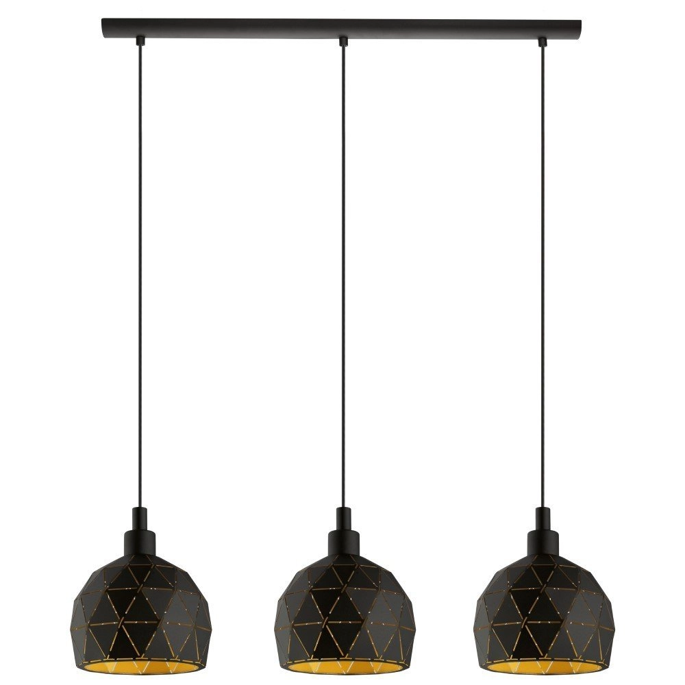 Eetkamer hanglamp Roccaforte 3-lichts zwart met goud