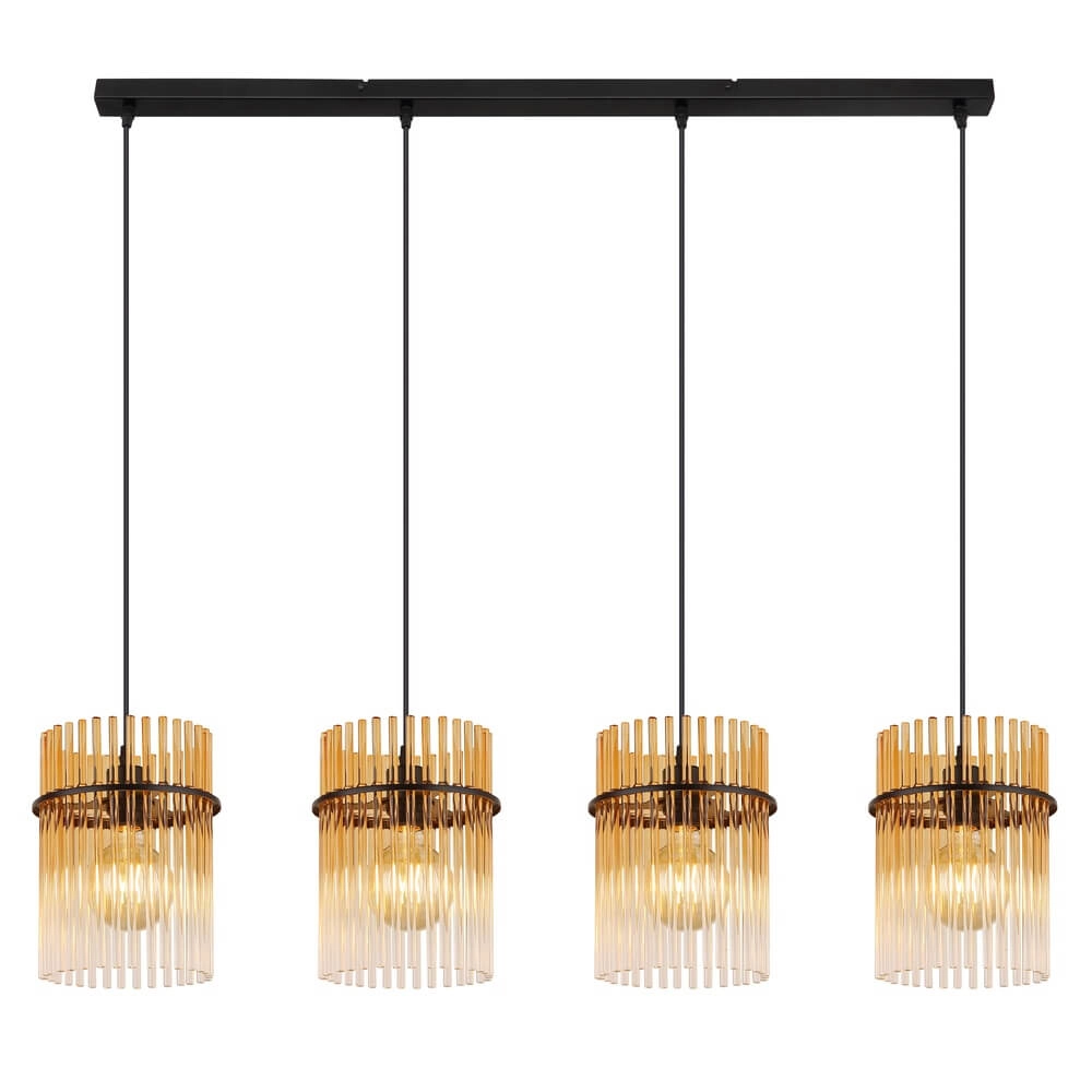 Zwarte hanglamp Gorley met amberglas 4-lichts Globo 9007371474998