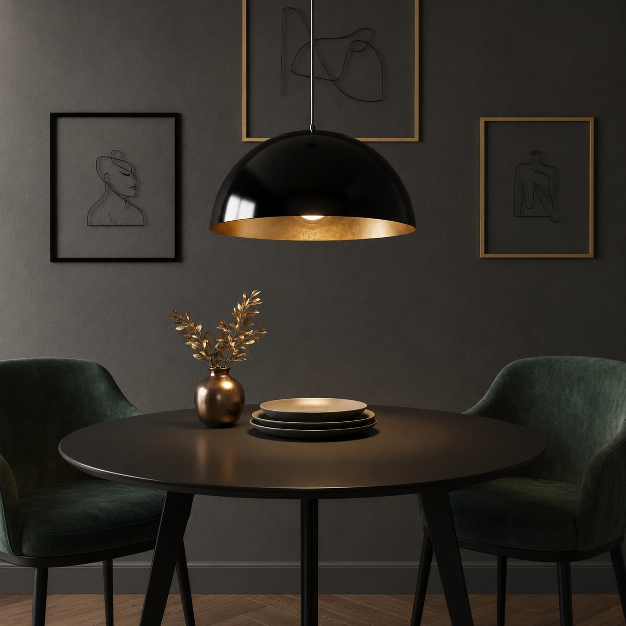 Grote hanglamp Gala Ø 50cm zwart binnenkant  goud