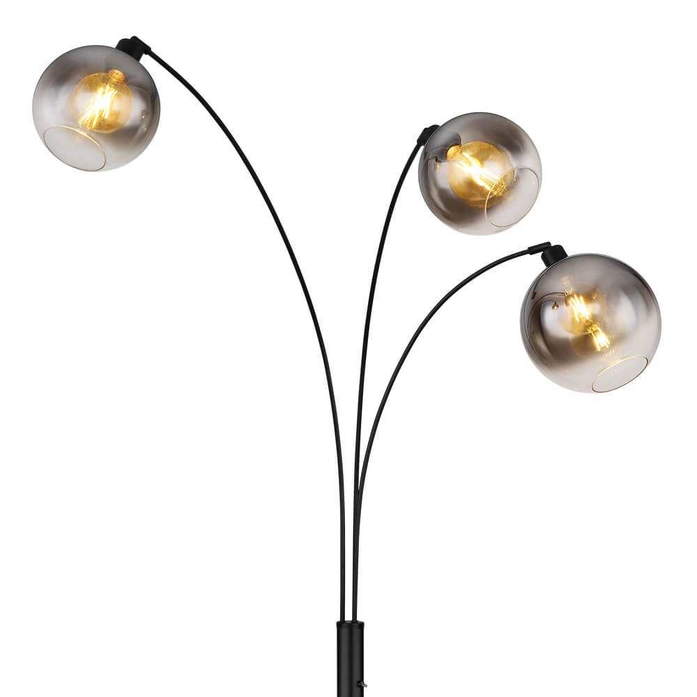 Zwarte vloerlamp Newcastle bol smoke glas 3-lichts Globo 9007371449798