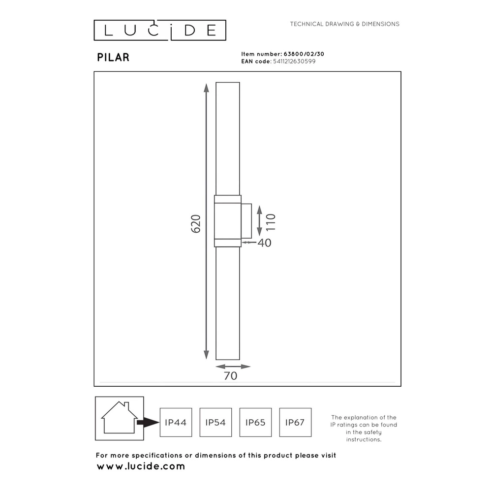 Design wandlamp Pilar dubbel zwart Lucide 5411212630599