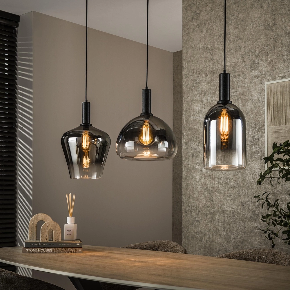 Glazen eettafellamp Zenith 3x smoke glas