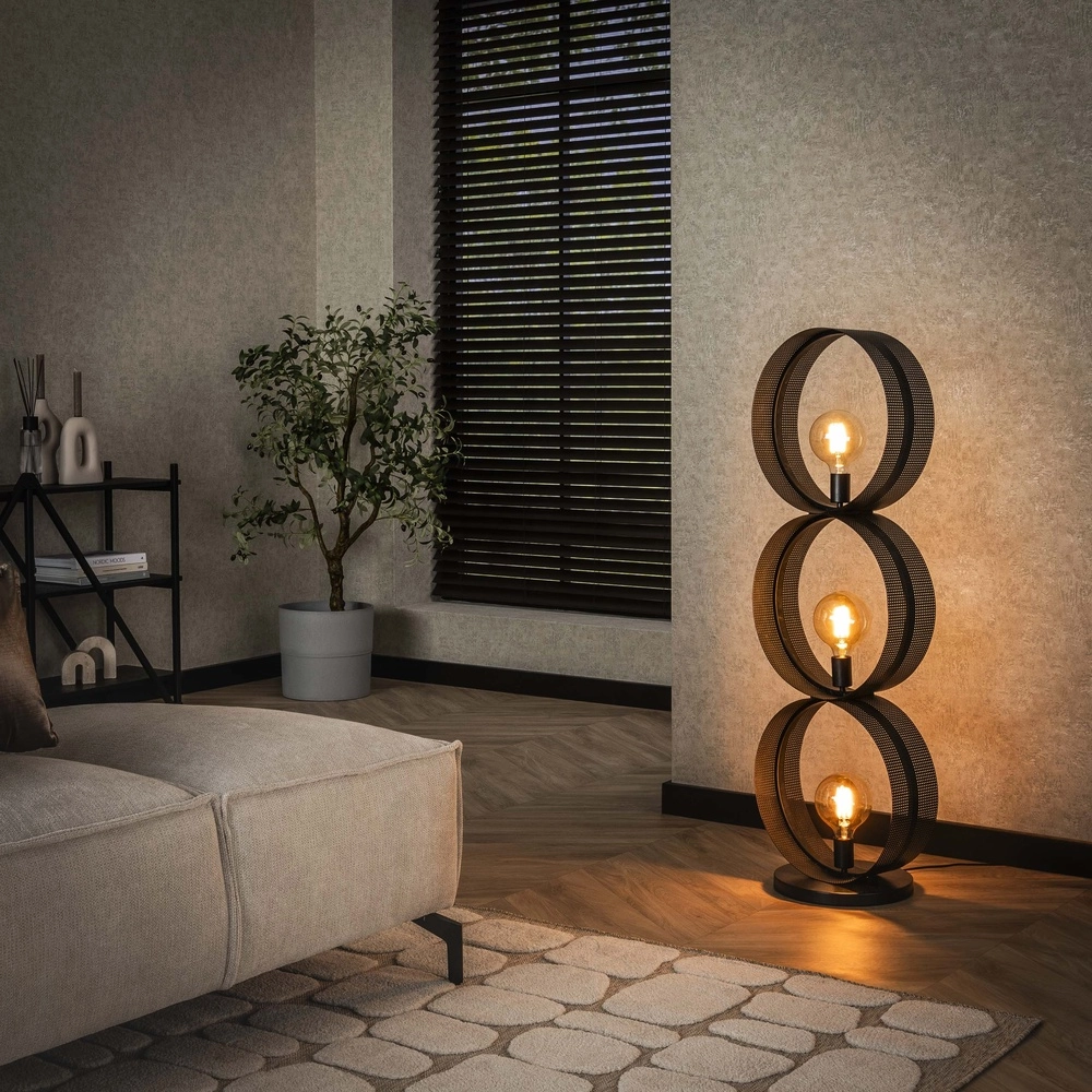 Landelijke vloerlamp Ring charcoal - 3x E27