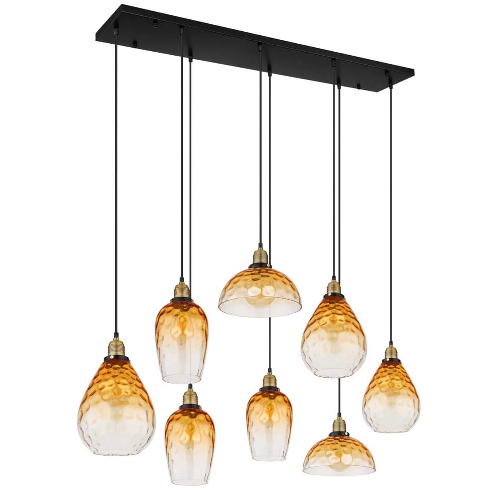 8-lichts hanglamp Salvy amber glas honinggraat Globo 9007371448609
