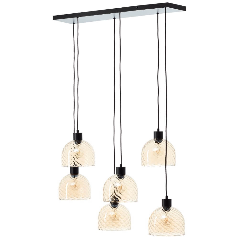 6-lichts hanglamp Casto zwart met amber glas Brilliant 4004353446887