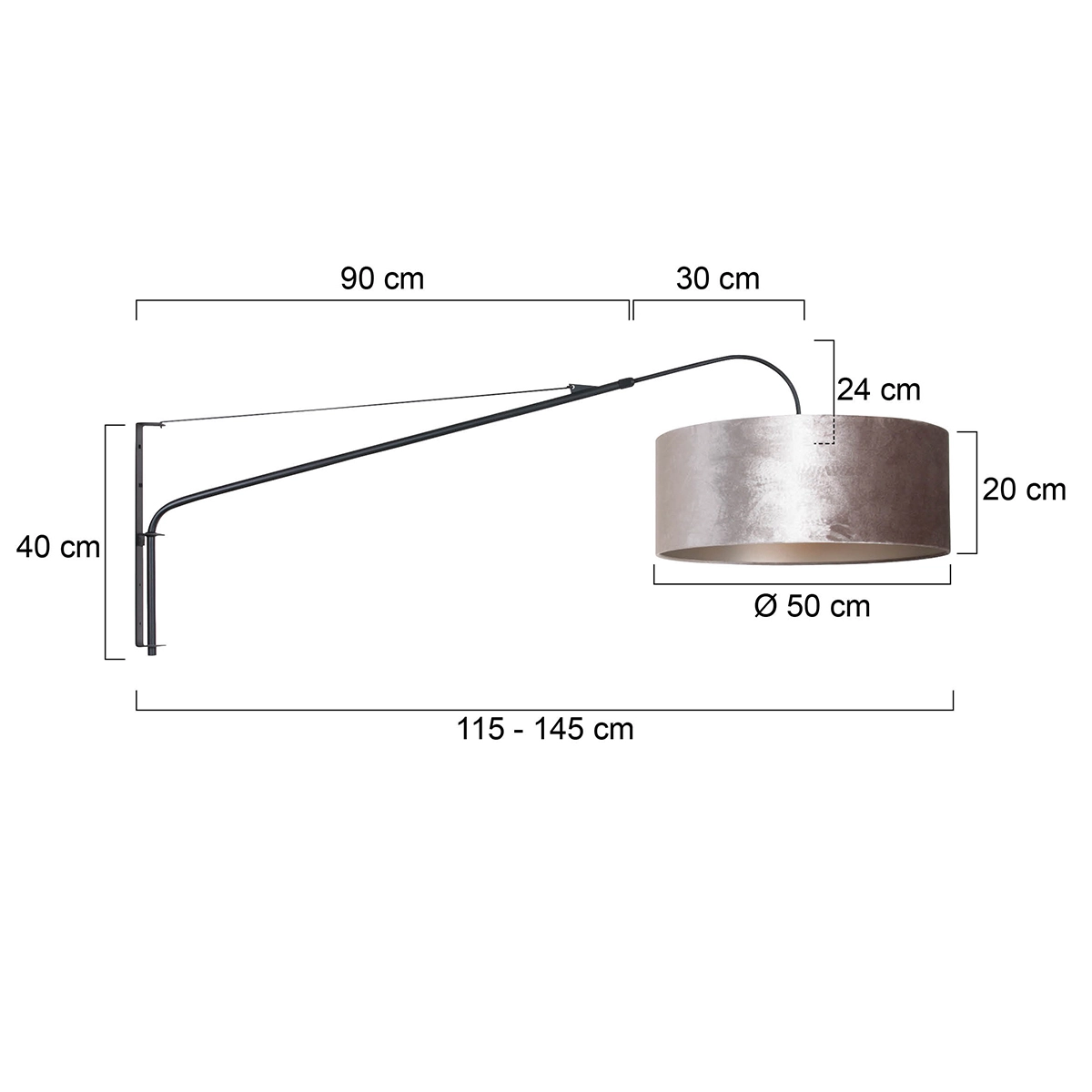 Wandlamp Elegant Classy 50cm zwart met taupe velourse kap Steinhauer 8712746146042