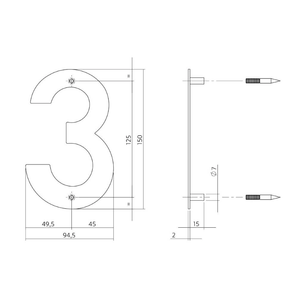 Huisnummer 3 Numbra 150x2mm RVS Intersteel 8714186126721
