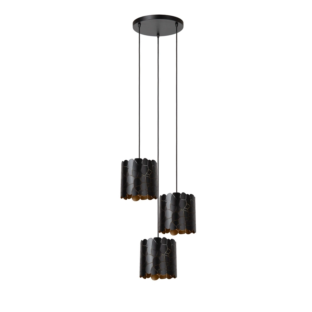 Hanglamp Almelo 3-lichts zwart met gouden binnenkant rond