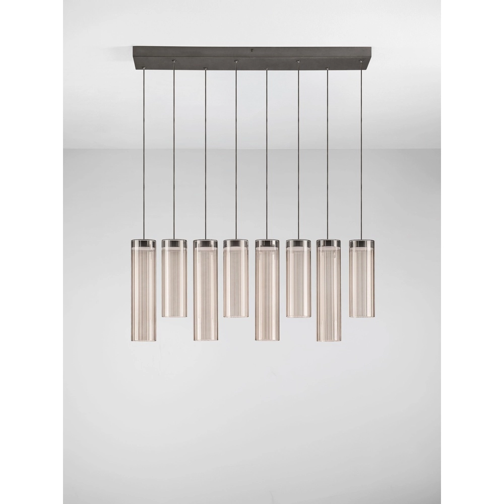Design hanglamp Brielle antraciet met mokka glas 8-lichts Lyora 5212017495433