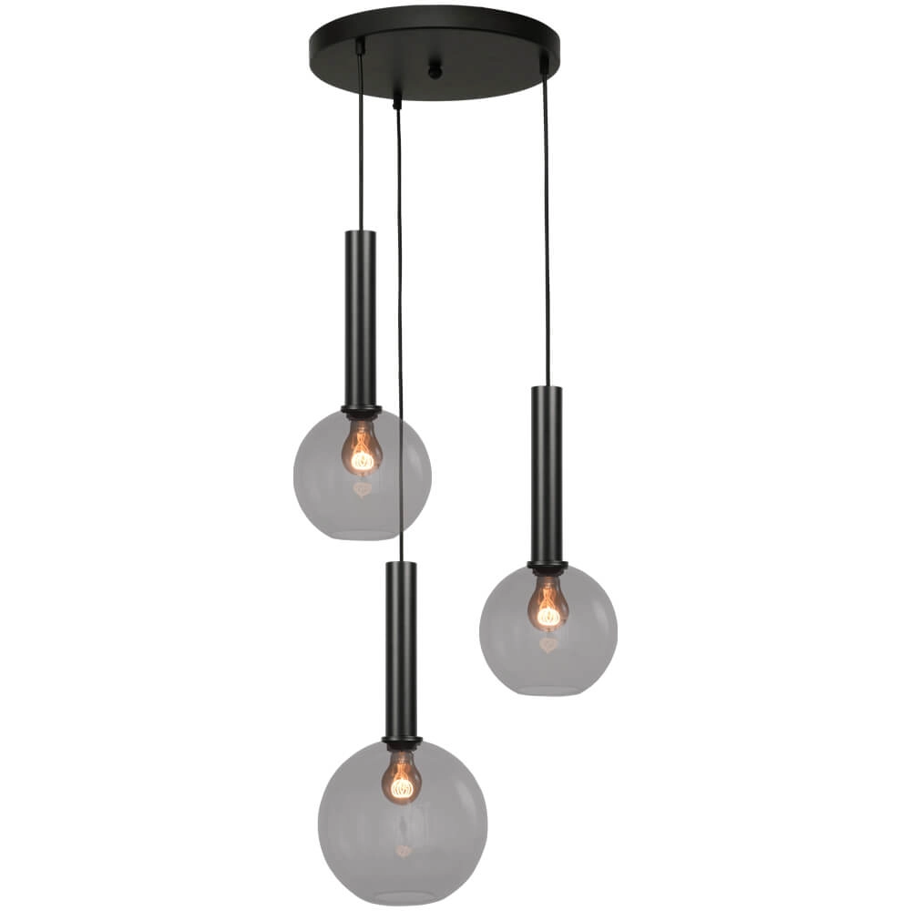 Vide hanglamp Bella 2 3-lichts met smoke glazen