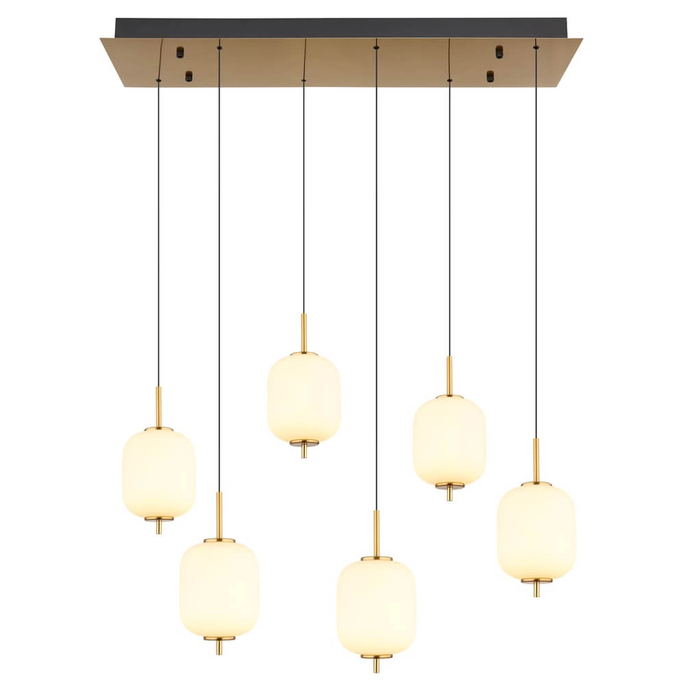 Gouden hanglamp Ewald 6-lichts wit glas Globo 9007371452583